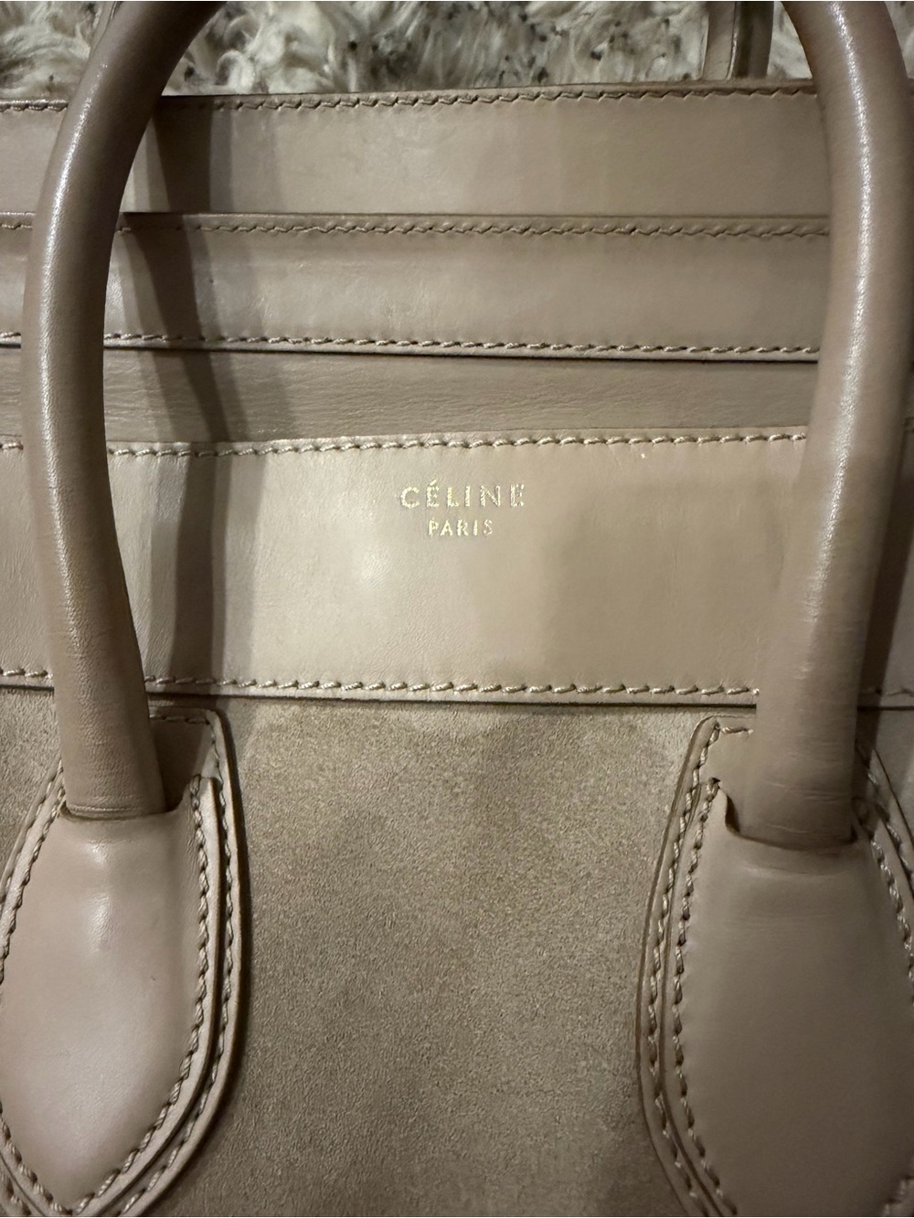 Celine Beige Suede & Leather Tote Bag - Picture 2 of 7